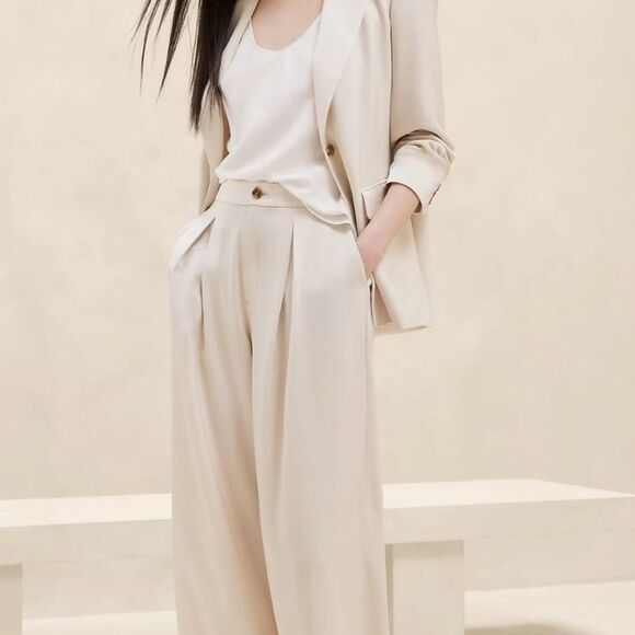 Banana Republic Cream elegant wide-leg pants - Picture 2 of 12